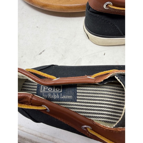 Polo Ralph Lauren Rylander Boat Shoes Black Canvas Brown Leather Mens 8.5D main image 10